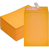 MATUFF 6 x 9 Catalog Envelopes Mailing Self Seal 100 Pack, 100GSM Kraft Paper 6x9 inch Small Yellow Brown Security Manilla Envelopes with Peel-and-Seal Flap for Documents Cards Photos Office Business