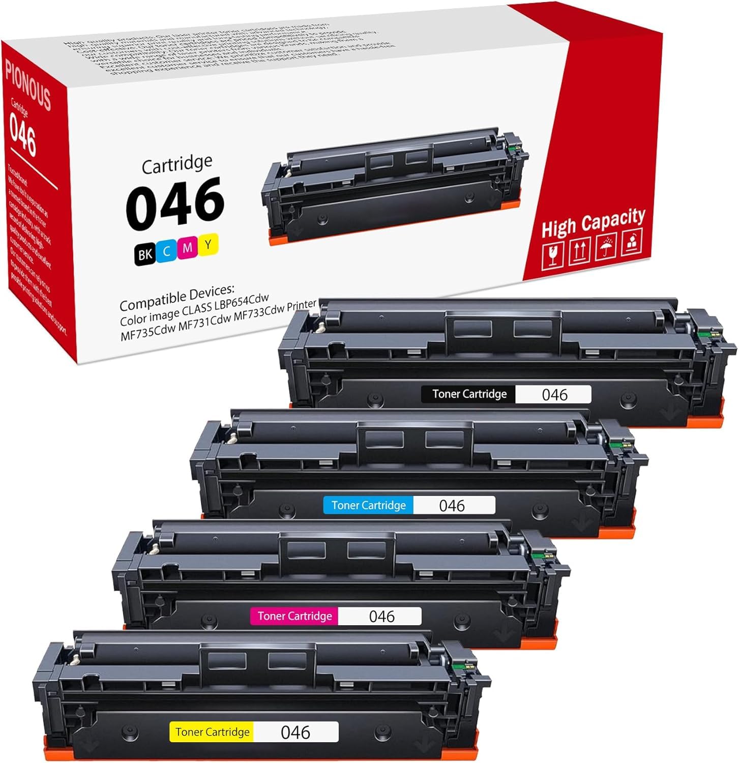 Photo 1 of 046 Toner Cartridge Set (4-Pack, Black, Cyan, Magenta, Yellow) Compatible 046 High Yield Toner Replacement for 046 Toner Cartridges Color Image Class MF735Cdw MF731Cdw MF733Cdw Printer