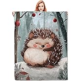 VANZEV Hedgehog Blanket Gifts for Women, Cute Hedgehog Flannel Blanket, Soft Warm Lightweight Throw Blankets for Bed Couch Home Travel Decor 50" x 60"