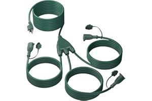 BN-LINK 36ft Outdoor Extension Cord 1 to 3 Splitter, Max 24 ft End to End, Multi-Outlet Power Cord, 16/3 SJTW Weather Resista