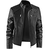 LEDUNTINO Men's Leather Jacket, Stand Collar PU Faux Leather, Zip-Up Motorcycle Bomber Jacket, Slim Fit Biker Coat