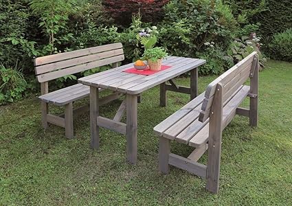 Amazon De Beauty Scouts Outdoor Dino Collection Holz Garnitur Regina 3er Set Grau Nadelholz Gartenset Gartensitzset Tisch Banke Gartensitzmobel Gartenmobel Gartenmobelset