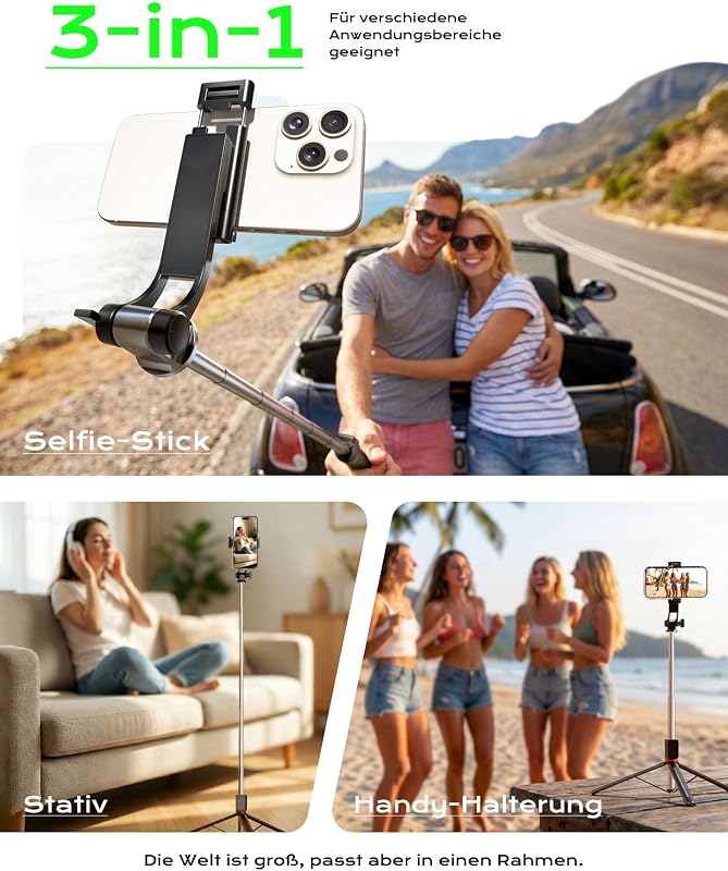 Selfie Stick & Hand -Stativ, 170cm Tragbares Stativ für Smartphone mit Drahtlos-Fernauslöser, Kompatibel mit iPhone/Android