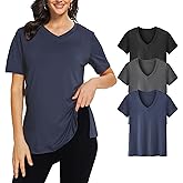 Showitty 3 Pack T Shirts for Women, Short Sleeve V Neck Basic Tees Loose Fit Cute White Black Tops for Casual Outfits