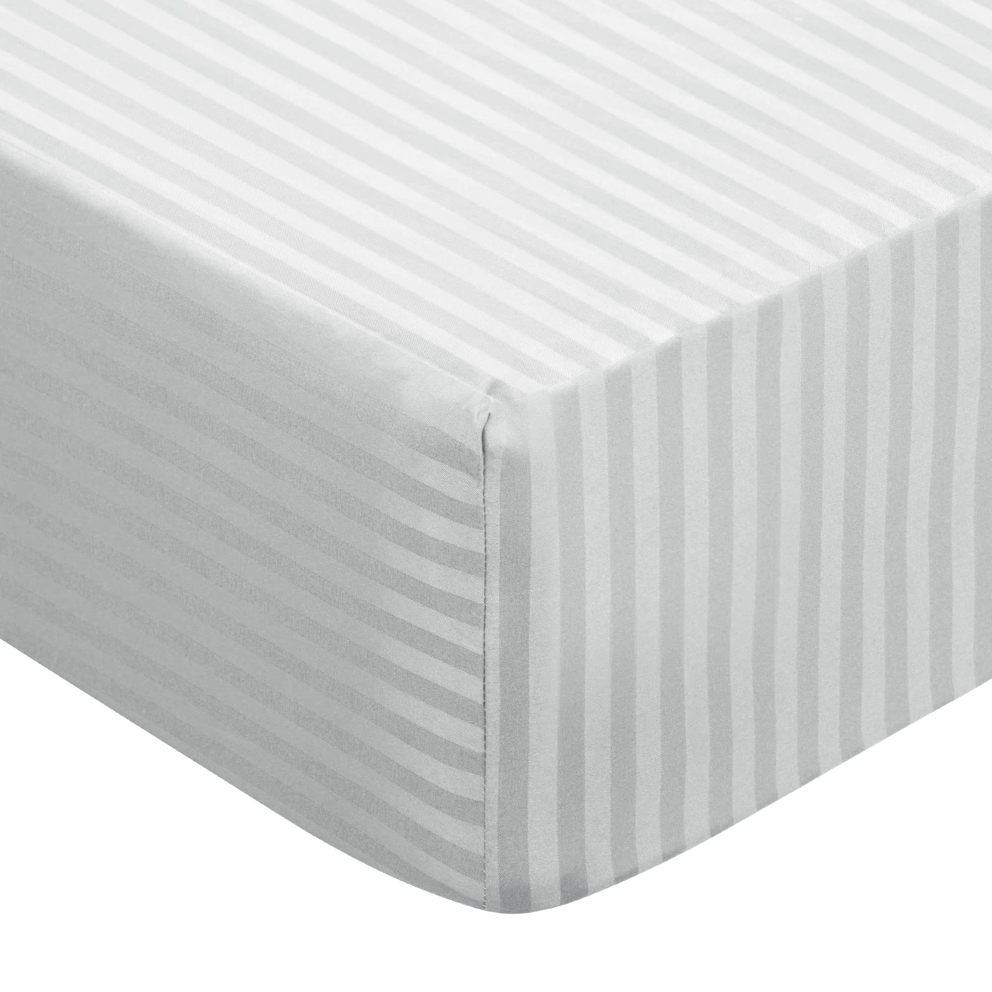 PiccoCasa 100GSM Microfiber Striped Bed Fitted Sheet, 16 Inch Deep Pocket Bed Mattress Cover, Durable Soft Breathable Wrinkle Resistant Bottom Sheets Light Grey King