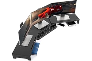 Nnewvante Monitor Stand Riser, Upgrade Height Large TV Riser, 60 inch Large Bamboo Dual Monitor Stand for Desk, 3 Shelves Desktop Screen Riser with Adjustable Length Angle for Computer Laptop Black