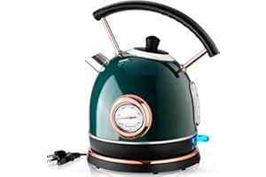 Pukomc 1.7L Electric Water Kettle with Temperature Gauge, Hot Water Boiler & Tea Heater with Curved Handle, Visible Water Level Line, Led Light, Auto Shut-Off&Boil-Dry Protection,Green