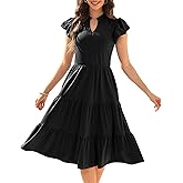 LEADINK Summer Casual Midi Dresses for Women 2025 V-Neck Ruffle Sleeve Cotton A-Line Flowy Sundress Boho Beach Vacation