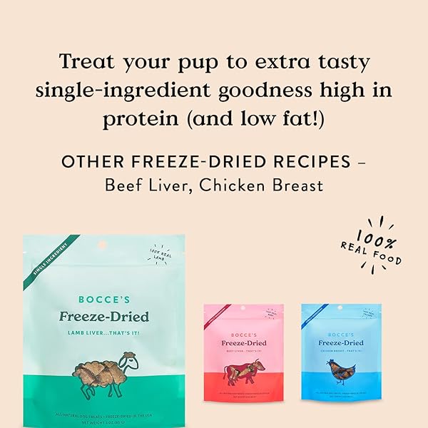 BOCCE’S BAKERY FREEZE DRIED LAMB LIVER TREATS FOR DOGS – ALL-NATURAL, FREEZE-DRIED TREATS MADE WITH ONE INGREDIENT, MADE IN THE USA, 3 OZ