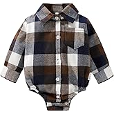 HAPPYMA Newborn Baby Boy Girls Plaid Outfit Flannel Romper Tops Infant Long Sleeve Button Down Plaid Casual Bodysuit Clothes
