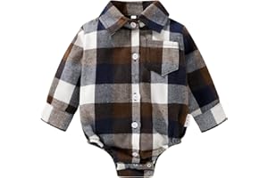 HAPPYMA Newborn Baby Boy Girls Plaid Outfit Flannel Romper Tops Infant Long Sleeve Button Down Plaid Casual Bodysuit Clothes