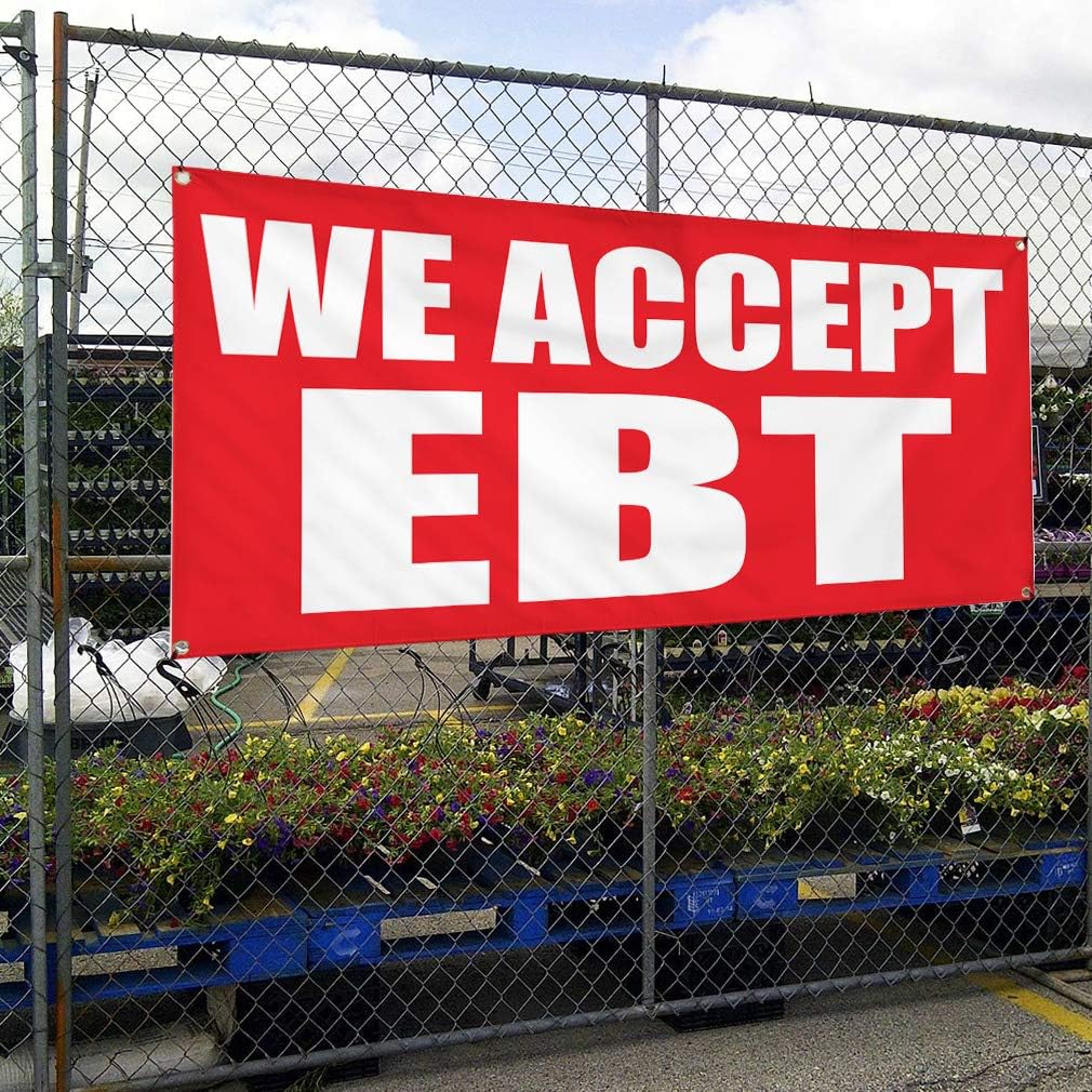 WE ACCEPT EBT Promotion Business Sign Banner 4' x 2' w/ 4 Grommets