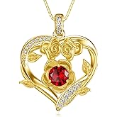 Midari 18K Gold Heart Birthstone Necklace for Women Rose Pendant Birthday Jewelry Gifts for Wife Her Daughter Mom
