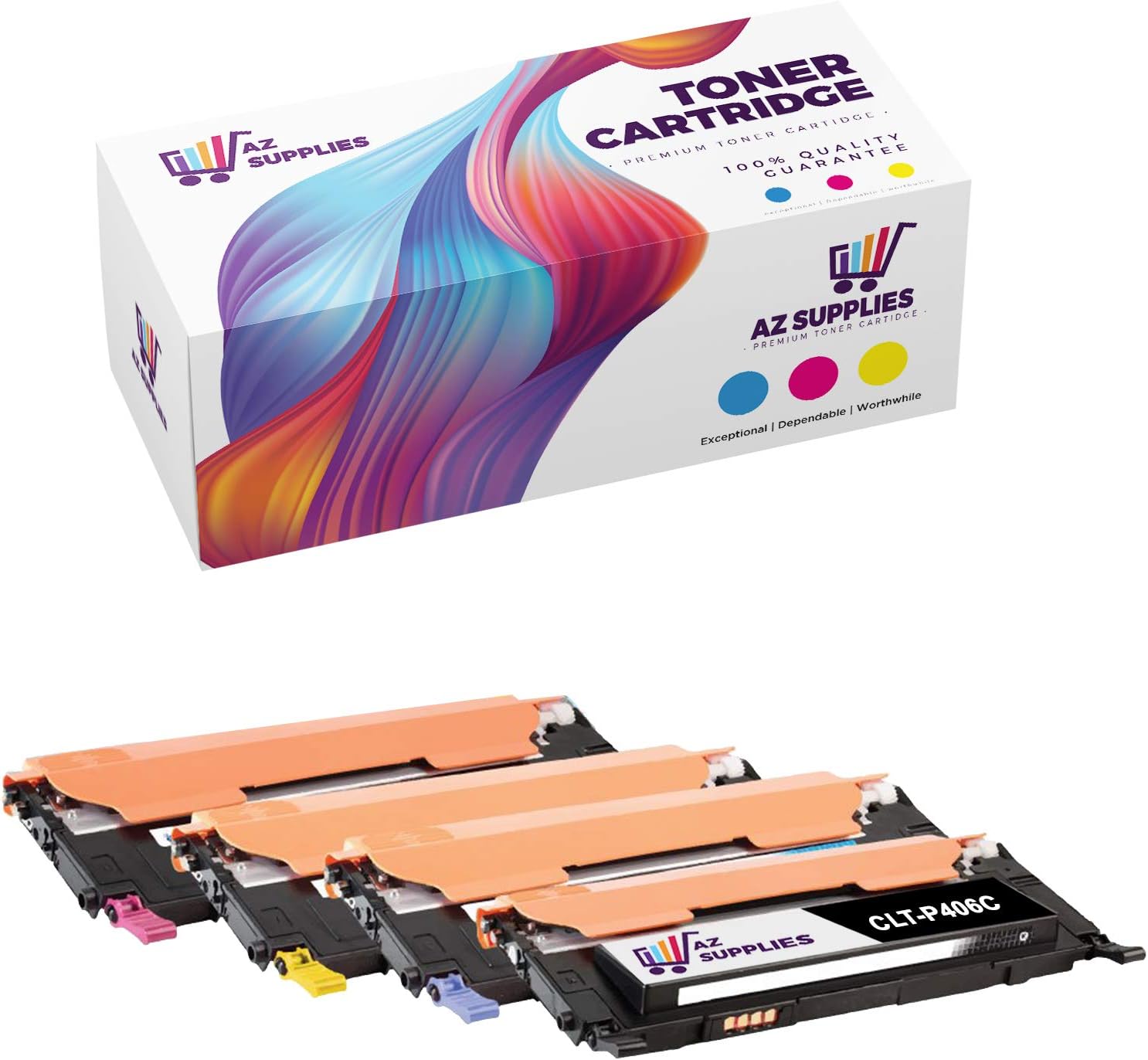AZ Compatible Toner Cartridge Set Replacement for Samsung P406C use in CLP-360 CLP-362 CLP-363 CLP-364 CLP-365 CLP-365W CLP-366 CLP-366W CLP-367 CLP-367W (Black, Magenta, Yellow, Cyan, 4-Pack)