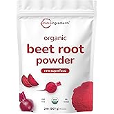 Micro Ingredients Organic Beet Root Powder, 2lb (32 oz) | Nitric Oxide Supplement, Water Soluble, Highly Concentrated Raw Beet Supplement, Superfood Drink Mix, Non-GMO, Plant Based