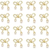 Cheriswelry 20Pcs Gold Plated Bowknot Charms Metal Alloy Bow Tie Pendants with Pearl Bead DIY Earrings Necklaces Charms 22.5x20mm for DIY Jewelry Making Earring Supplies
