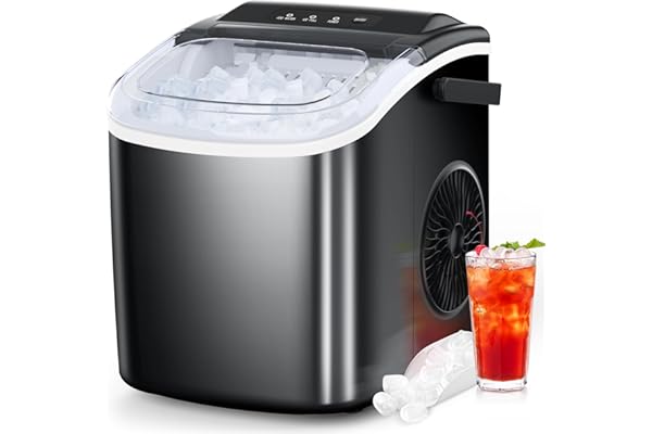 COWSAR Ice Maker Countertop, Portable Ice Machine with Self-Cleaning, 26.5lbs/24Hrs, 9 Bullet Ice Cubes in 6 Mins, Ice Basket and Scoop, Ideal for Home, Kitchen, Bar, Camping