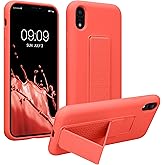 kwmobile Case Compatible with Apple iPhone XR - Case with Hand Strap and Stand Soft TPU Silicone Coating - Coral