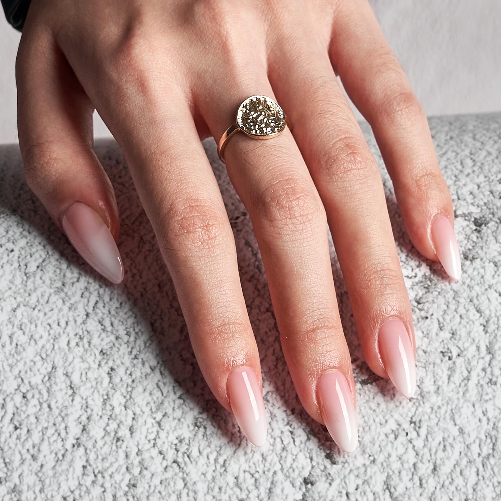 BTArtbox Press On Nails Almond - Medium Press On Nails, Pink White Ombre Soft Gel Nails, Natural Reusable Stick On Nails in 15 Sizes - 30 Fake Nails Kit for Valentines Day Gift - Image 3