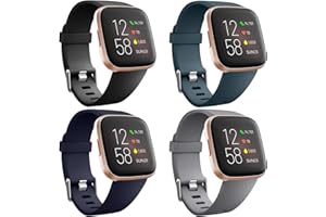 SENGKOB 4 Pack Sport Bands Compatible with Fitbit Versa 2 / Fitbit Versa/Versa Lite,Classic Soft Silicone Replacement Wristbands for Versa 2 Smart Watch Women Men
