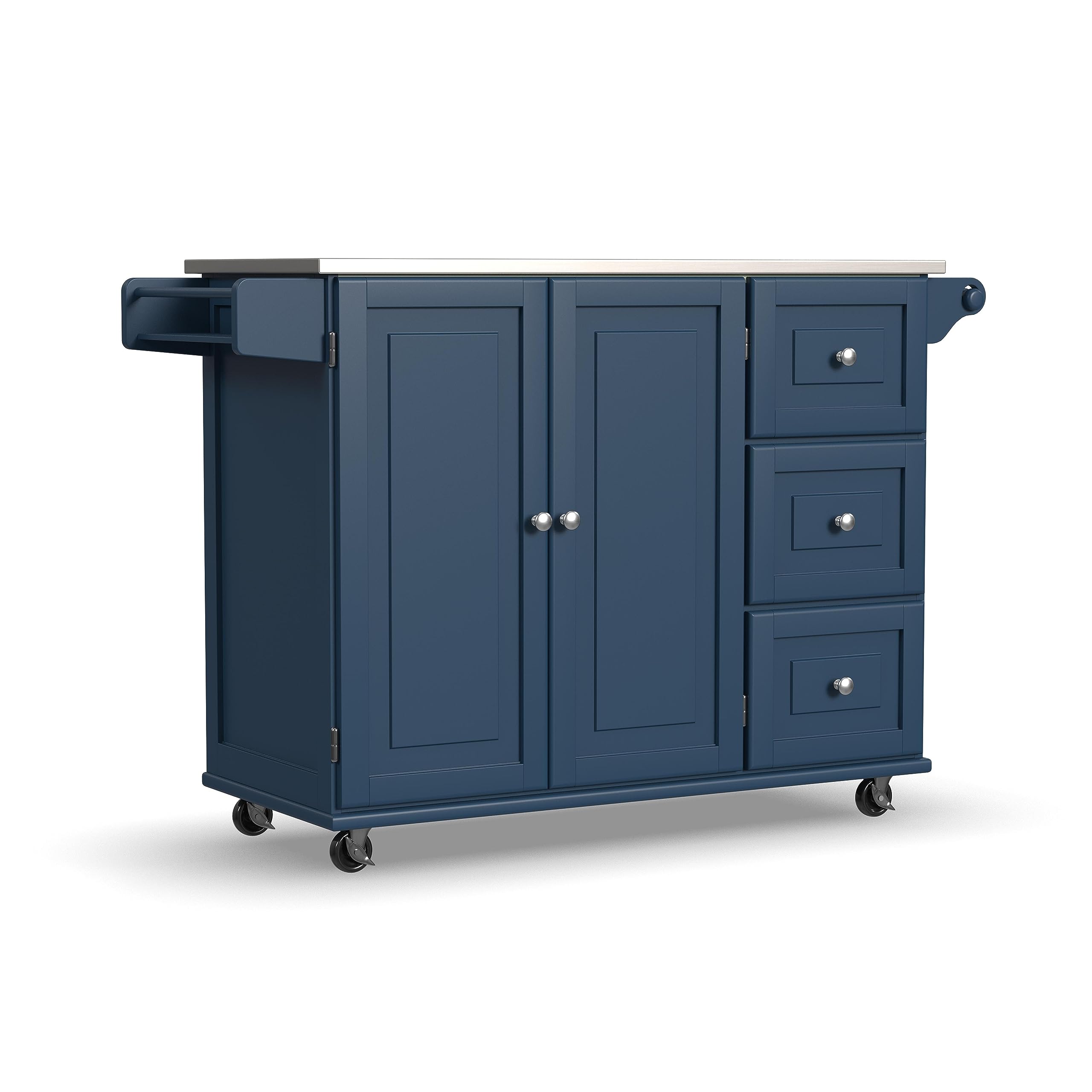 homestyles Mobile Kitchen Island Cart with Stainless Steel Top, Blue ...