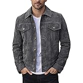 LP-FACON Mens Trucker Suede Leather Jacket - Western Style Cowboy Jacket Collection