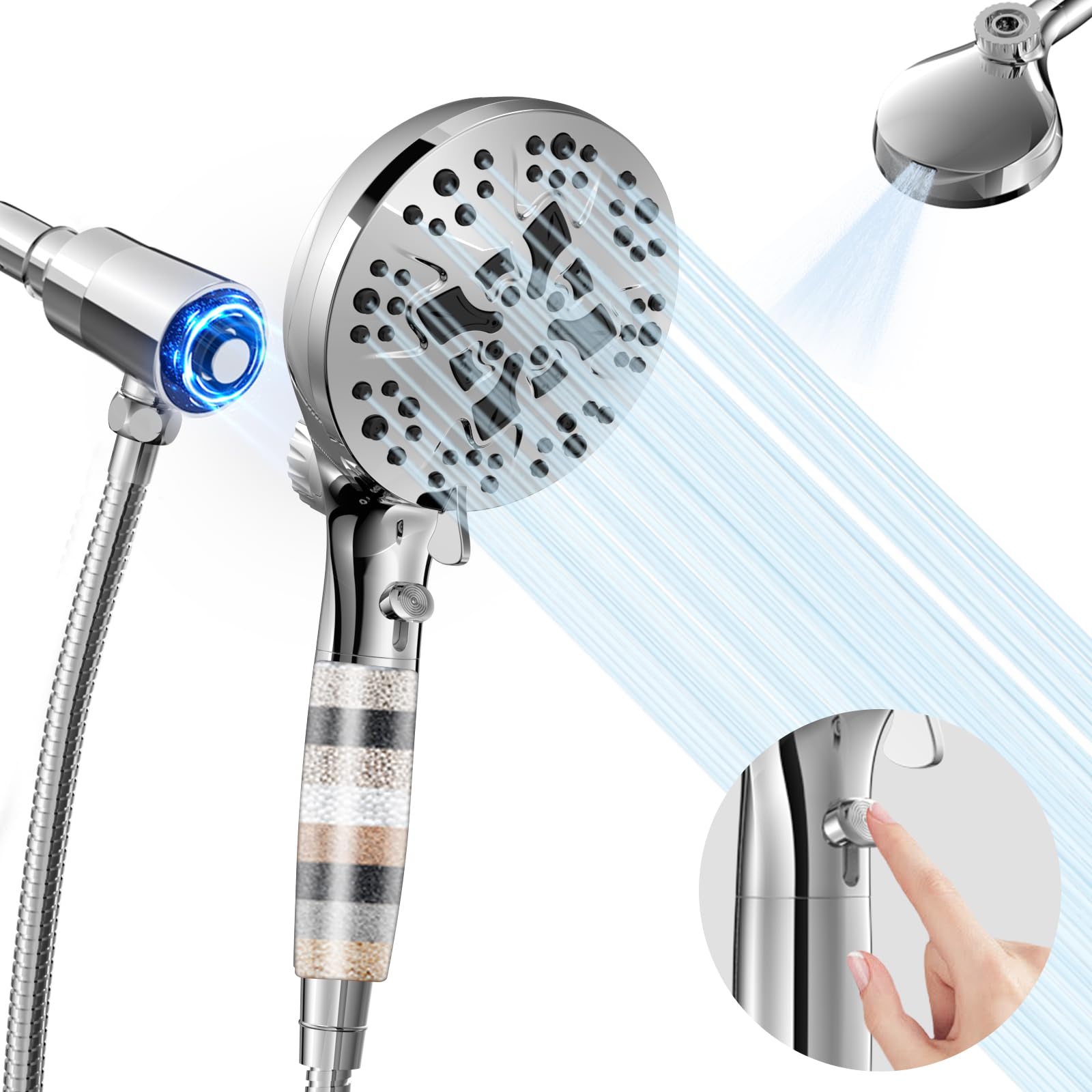 Photo 1 of 5" Filtered Handheld Shower Head with 10 Spray Modes,High Pressure Detachable Showerhead with Magnetic Docking, Water Flow Control & 69" Stainless Steel Shower Hose,Chrome