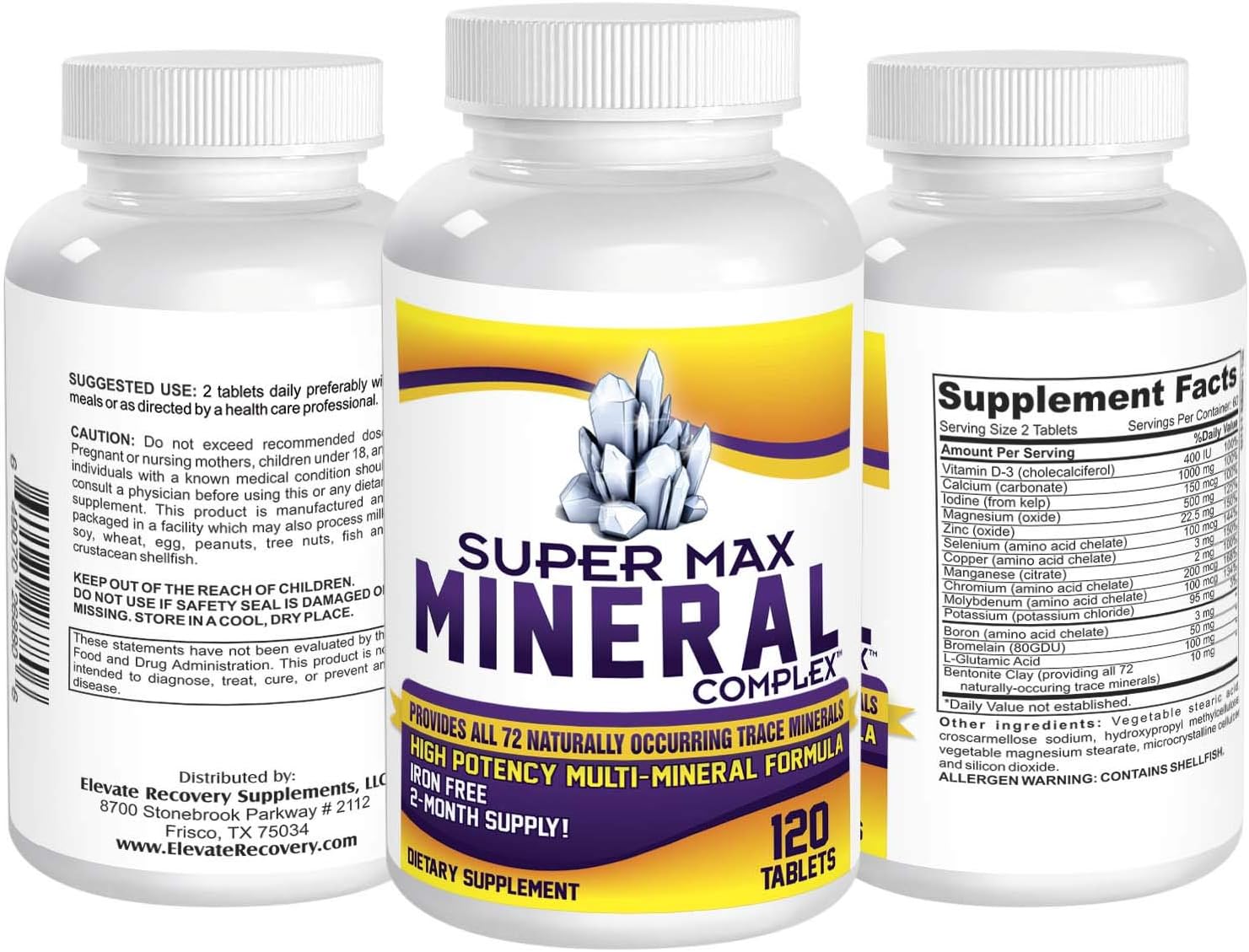 2-Month Multi Mineral Supplement (Iron Free) with 72 Trace Minerals - Supplements - Natural Multiminerals - Multimineral Complex - 120 Tablets: Health & Personal Care