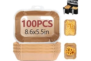 EKACO 100PCS Air Fryer Liners for Ninja, 8.6 x 5.5 inch Disposable Air Fryer Paper Dual Basket, Non-Stick Unbleached Parchment Paper Baking Accessories Liners for Natural Ninja DZ201 DZ401