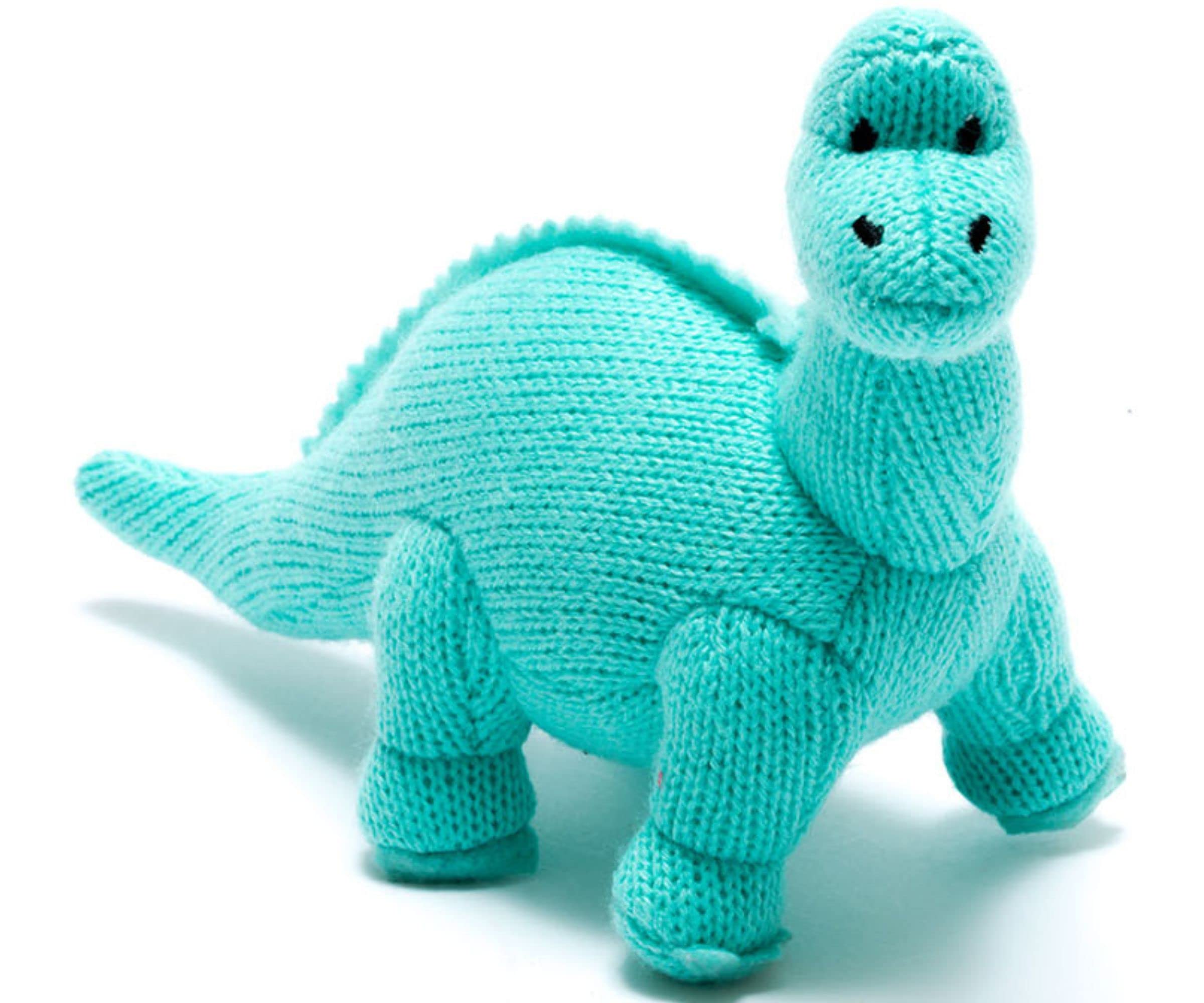 Best Years | Small Knitted Ice Blue Diplodocus Dinosaur Baby Rattle | Newborn & Baby Gift | Soft & Safe | Machine Washable | 15cm x 20cm | Suitable from Birth | Ethically Sourced