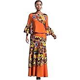 ABCWAX African Women's Dresses 2 Piece Tops and Skirts Ankara Traditional Printed Fabrics for Wedding Prom