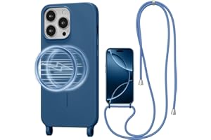 UCASONG Magnetic Crossbody Case for iPhone 15 Pro Max 6.7", Liquid Silicone Case with Adjustable Shoulder Neck Lanyard Strap,