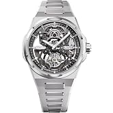 BONEST GATTI Luxury Automatic Skeleton Tourbillon Mechanical Mens Watch | Silver 316L Stainless Steel Case Sapphire Crystal 80H Power Reserve Self Winding Classic Business Mechanical watch for Men