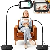 Extra Large 30X 10X Floor Magnifying Glass with Light and Stand | 2-in-1 Flexible Gooseneck Floor Magnifying Lamp,72 LEDs, 3 Color Modes, Close Work, Sewing,Crafts, Painting,Hobby
