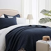 SunStyle Home Queen Quilt Bedding Set Navy, Lightweight Comforter Bedspread Blanket Full Queen Size Quilt, Durable Quilted Stitching Coverlet with 2 Pillow Shams Diamond Pattern All Seasons 3pcs