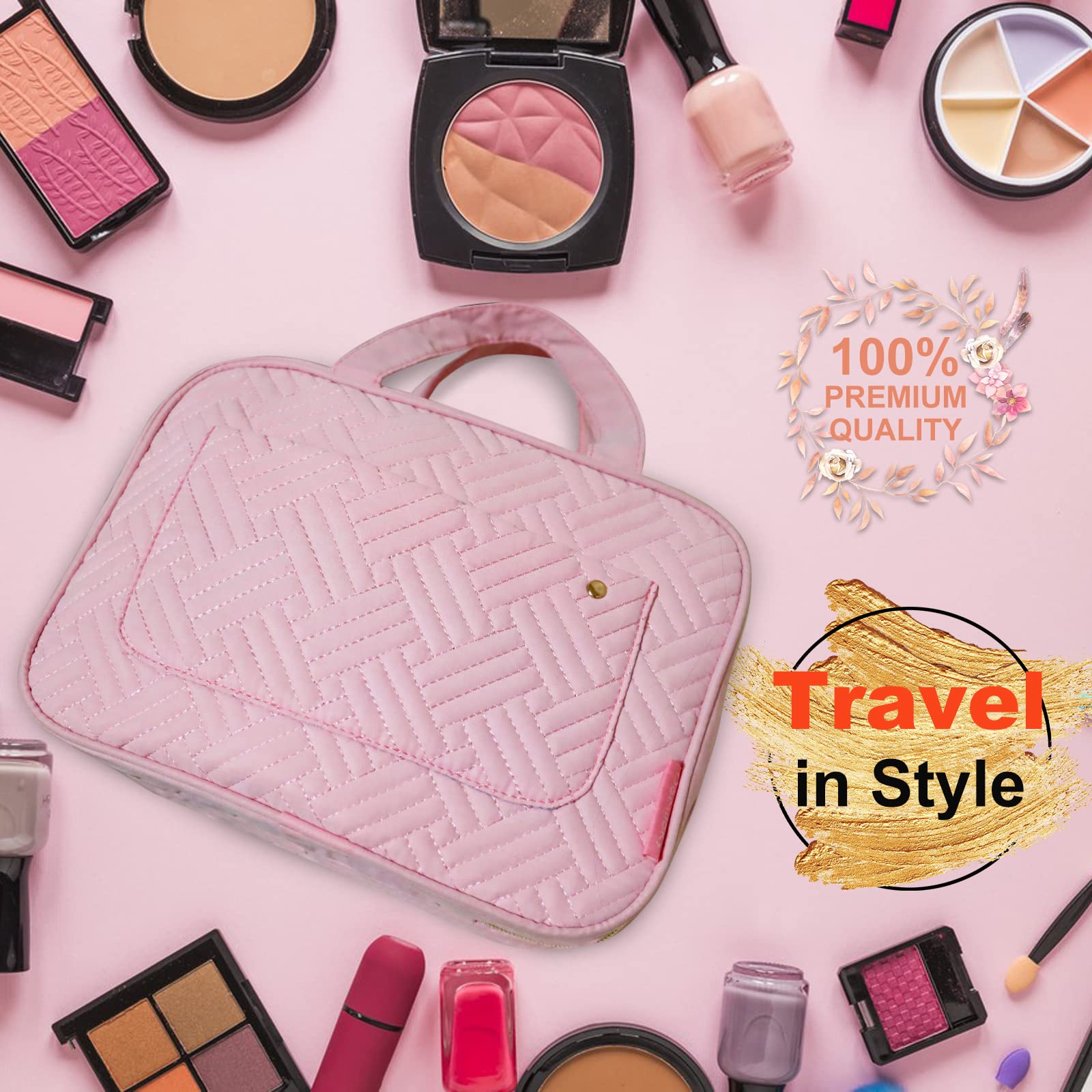 Toiletry Bag, Fashionable Hanging Bag for Women and Men, Foldable Hygiene Bag, Bathroom, and Shower Organizer Kit with Elastic Band Holders for Toiletries, Cosmetics, Makeup, Brushes (Pink)