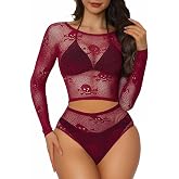 Buitifo Women Lingerie Set Mesh Skulls Top Blouse Cosplay Outfits | Halloween Costume Wear,Bodycon Shirts and Fishnet Bottoms,Holiday Party Clubwear
