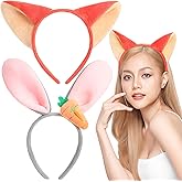 Suncalla 2 Pcs Fox Ears Headband for Halloween Rabbit Bunny Ear Headband Hair Accessories Halloween Party Supplies