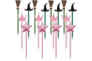 16PCS Witch Party Favors Decorations Set Ballpoint Pens - 4 Different Shapes, Witch Hat Broomstick Star Crown Pen, Birthday D