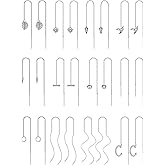 12 Pairs Stainless Steel Threader Earrings for Women Double Twist Wave Chain Tassel Earrings Threader Lightweight Minimalist Long Bar Arrow Drop Dangle Chain Set