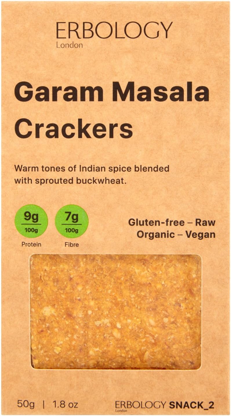 100% Organic Gluten-Free Indian Spiced Crackers 12 x 50g - Supports Gut Health - Raw, Vegan and Suitable for Coeliacs - With Sprouted Buckwheat, Activated Seeds and Nuts, Healthy Fats and Protein