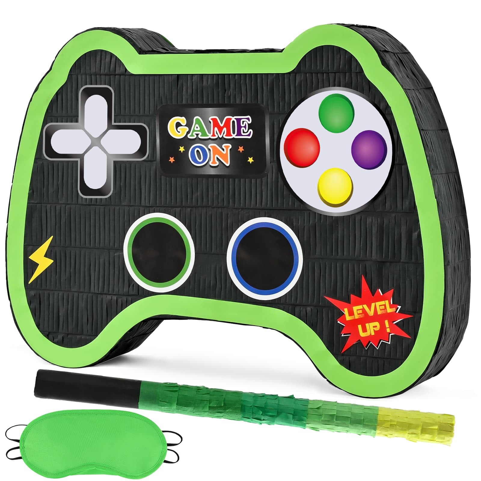 WERNNSAI Video Game Controller Piñata - Game Party Supplies Piñata Bundle with Blindfold and Bat for Boys Kids Gaming Theme Birthday Party Game Carnival Activity Decorations (40 x 31 x 8cm)