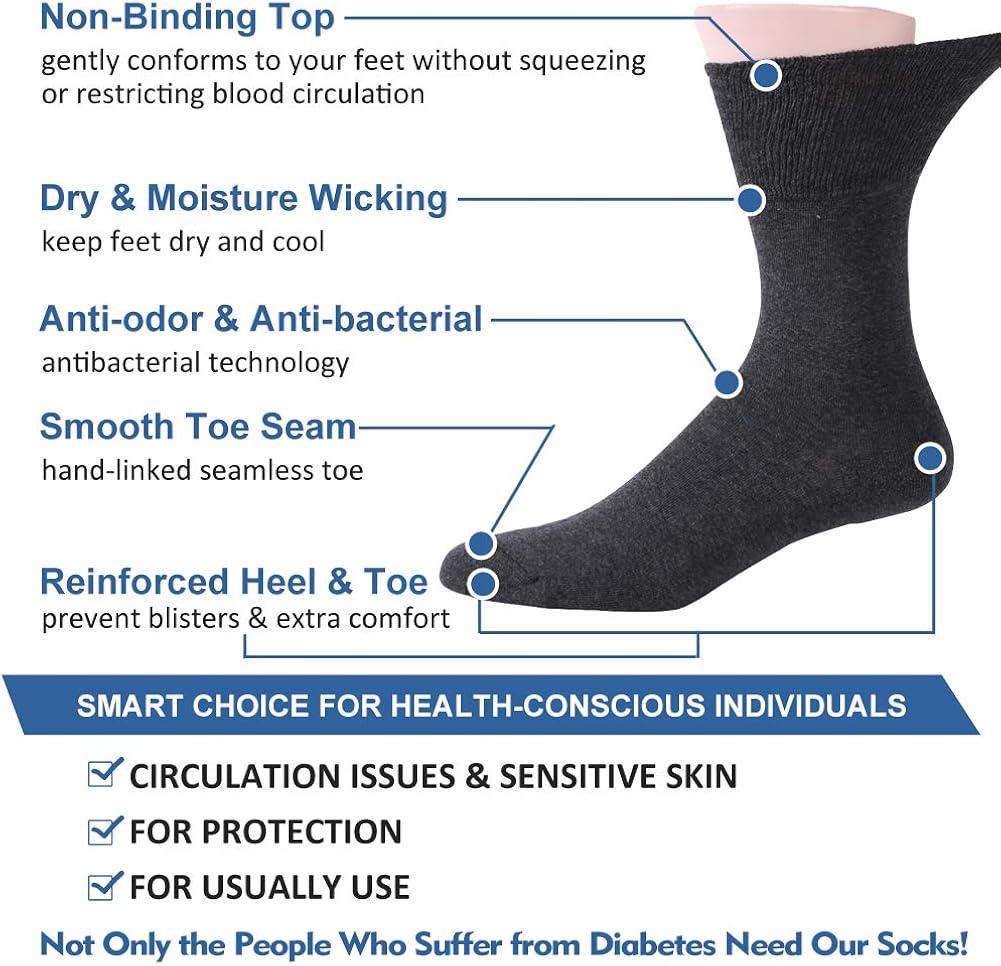 Ankle Diabetic Socks, Feelwe Unisex Non Binding Cotton Socks Seamless Toe Cushion Crew Summer Socks for Men Women 1/6 Pairs: Clothing