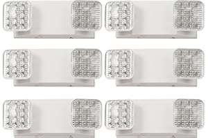 TANLUX LED Emergency Lights with Battery Backup, Two Head Adjustable Commercial Emergency Lights, UL Listed, AC 120/277V, Hardwired Emergency Exit Light Fixtures for Business - 6 Pack(White)