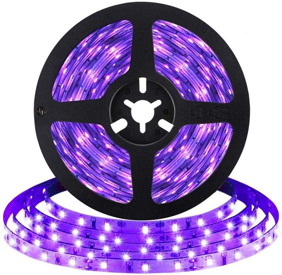 Foxdam Black Light Uv/Ultraviolet Led Strip 16.4ft 3528 SMD 300Leds Waterproof IP65 with 12V 2A Power Supply LED Tape