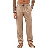 Runcati Mens Casual Pants Linen Elastic Waist Drawstring Lightweight Pants Loose Fit Summer Beach Yoga Trouser