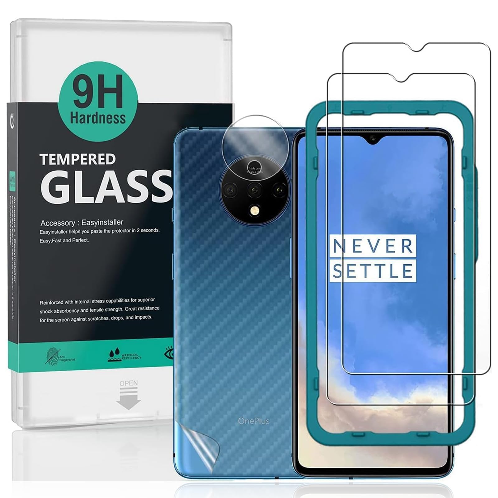 Ibywind Screen Protector For OnePlus 7T[2 Pack],9H Hardness Tempered Glass,With 1Pc Camera Lens Protector,Easy to Install