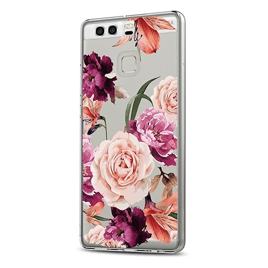 Riyeri Huawei P9 Hülle, Clear Ultra Dünn TPU Silikon Muster Kratzfeste Stoßdämpfend Bumper für Huawei P9 - Rose Flower & Gree