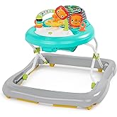 Bright Starts Zig Zag Zebra Baby Walker with Steering Wheel, Lights & Songs, Easy Fold Frame for Storage, Height Adjustable, Ages 6 Months +