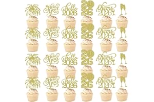 Bekaterea 24Pcs Happy New Year Cupcake Topper,Glitter New Year Cake Decorations,Best Dessert Decor Present for Holiday,Hello 2026,New Year's Eve party supplies 2026